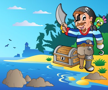 Coast with young cartoon pirate 2 clipart