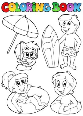 Coloring book with swimming kids clipart