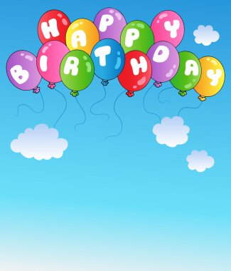 Happy birthday balloons on blue sky clipart