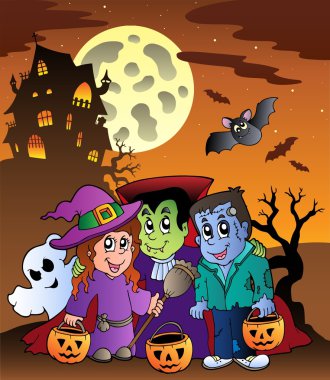 Scene with Halloween mansion 9 clipart