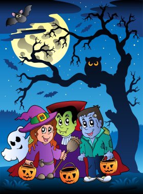 Scene with Halloween tree 3 clipart