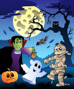 Scene with Halloween tree 4 clipart