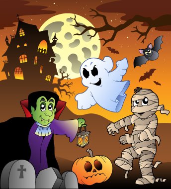 Scene with haunted house 1 clipart