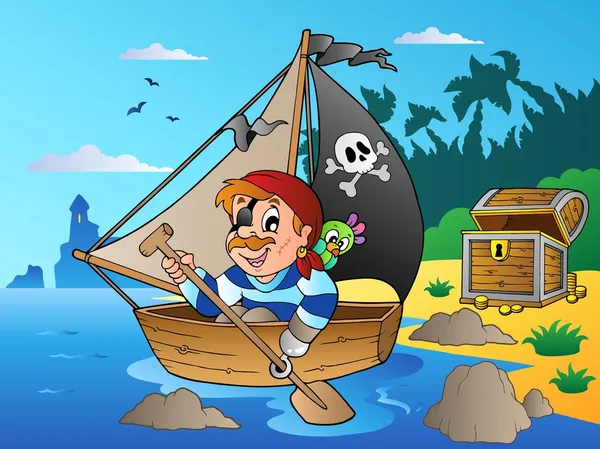 Costa con joven pirata de dibujos animados 1 — Vector de stock