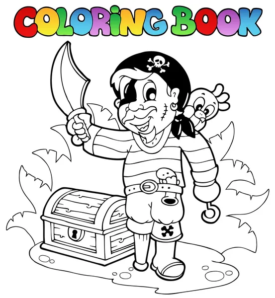 Libro para colorear con joven pirata — Vector de stock