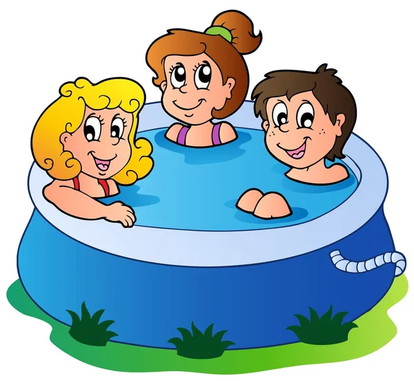 Tre bambini in piscina — Vettoriale Stock