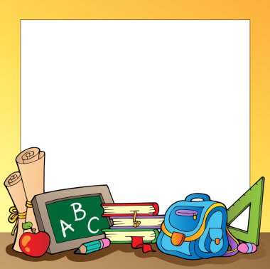 Frame with school supplies 1 clipart