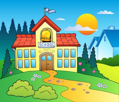 Theme with big school building clipart