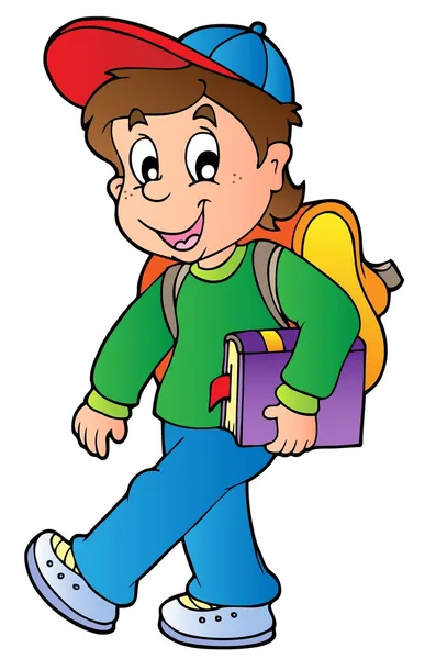 Γελοιογραφία αγόρι περπάτημα στο σχολείο — Διανυσματικό Αρχείο