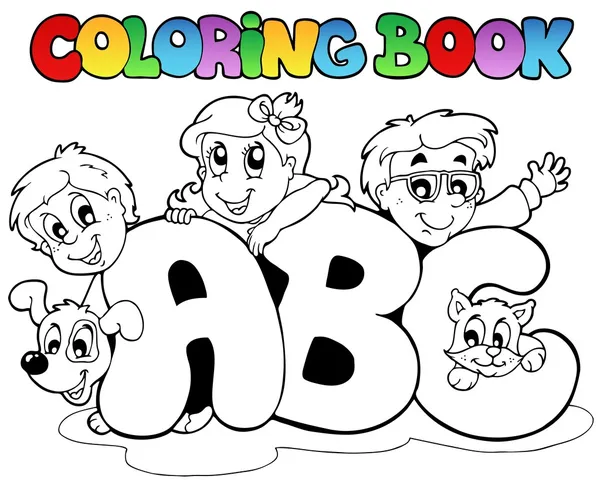 Libro para colorear escuela ABC cartas — Vector de stock