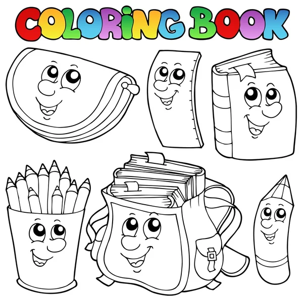 Dibujos animados de la escuela de libros para colorear 1 — Vector de stock