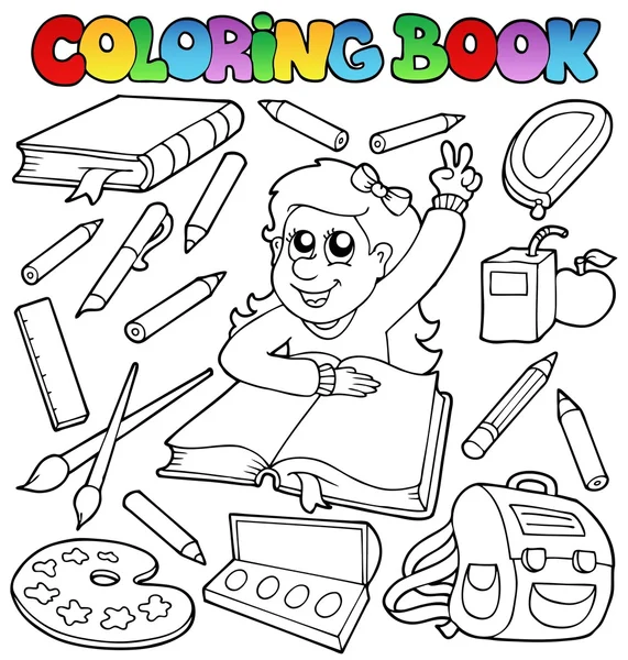 Libro da colorare scuola argomento 1 — Vettoriale Stock