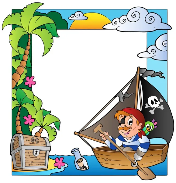 Frame met zee en piraat thema 5 — Stockvector