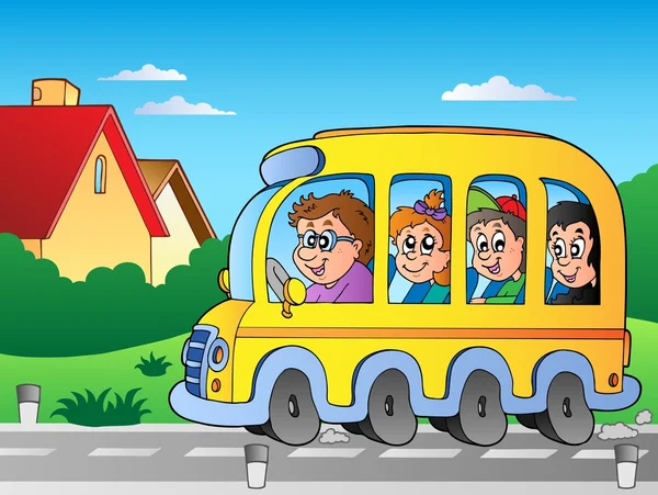 Carretera con autobús escolar 1 — Vector de stock