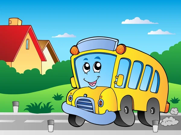 Road with school bus 2 — Stock Vector