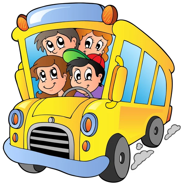Σχολικό λεωφορείο με χαρούμενα παιδιά — Διανυσματικό Αρχείο