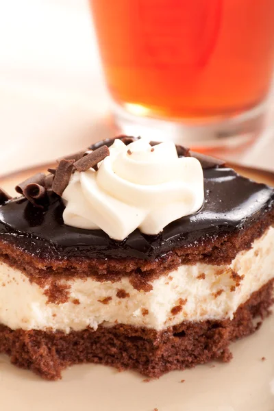 초콜릿 크림 케이크의 슬라이스 — 스톡 사진