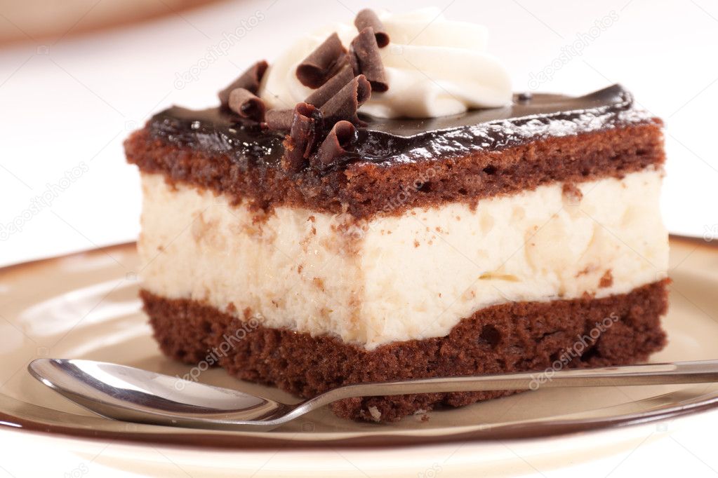 Piece of chocolate cream cake