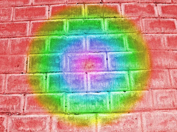Abstract damaged rainbow brick wall, rainbow colors. — Stock Photo, Image
