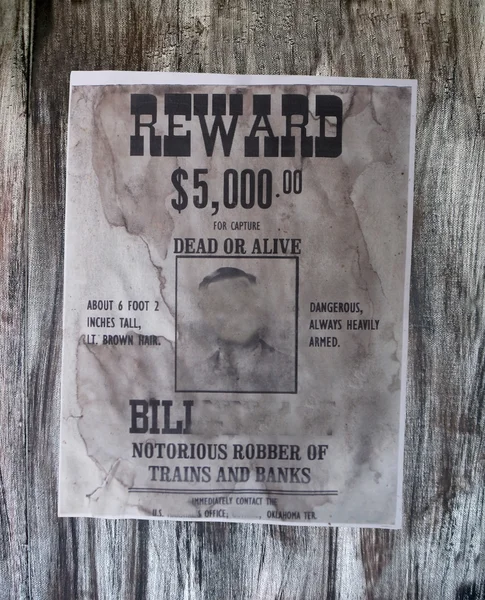 Uomo pericoloso ricercato, rapinatore di banche, bandito, carta d'epoca . — Foto Stock