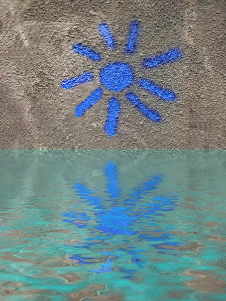 Abstrakt blå blommor på väggen, grafitti målning Detaljer — Stockfoto