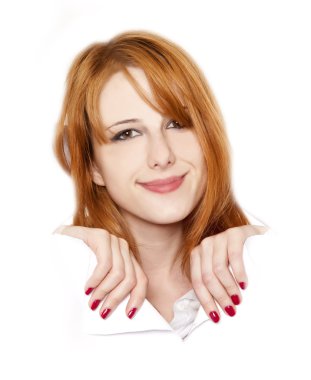 Redhead girl inside paper. clipart