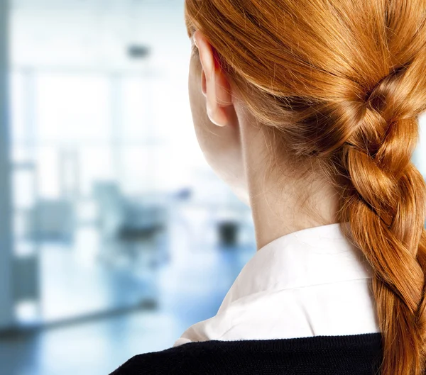 Back view at redhead businesswomen with tail. — Stock Photo, Image
