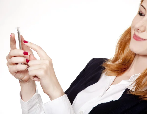 Rosse donne d'affari mostrano il suo cellulare . — Foto Stock