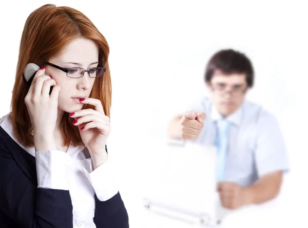 Sorgligt business kvinnor ringer via telefon. — Stockfoto