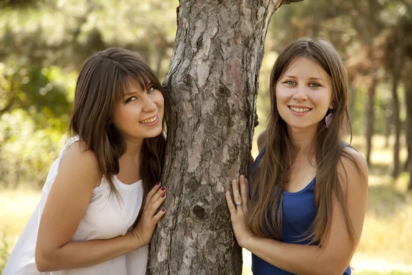 Dos hermanas felices en el parque . — Foto de Stock