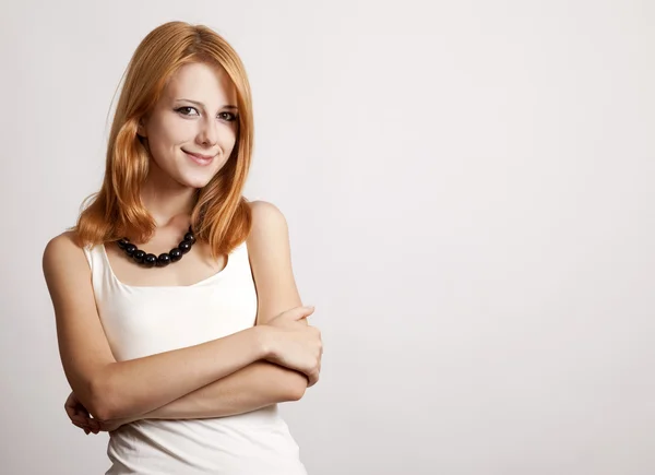 Closeup portrait of cute young redhead business woman — Stock Photo, Image