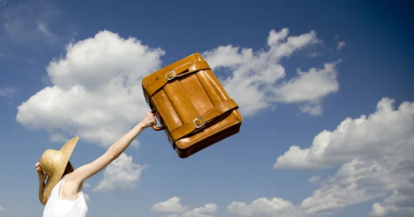 Lonely girl with suitcase — Stock Photo, Image