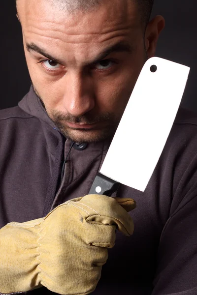 Scary man with cleaver — Stock Photo, Image