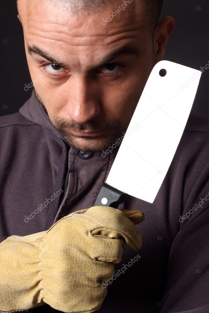 Scary man with cleaver