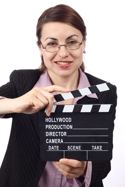 Frau mit Filmklöppel — Stockfoto
