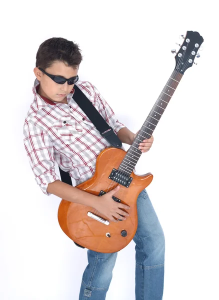 Boy playing with a guitar — Stock Photo, Image