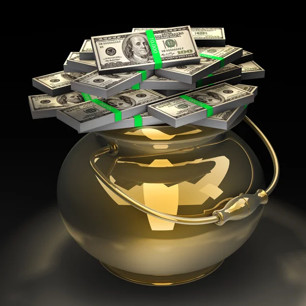Pot of money isolated on black background. High quality 3d render. with cl — Stock Photo, Image