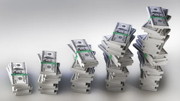 Många stora förpackningar dollar över vita sparka 3d render. med urklippsbana — Stockfoto