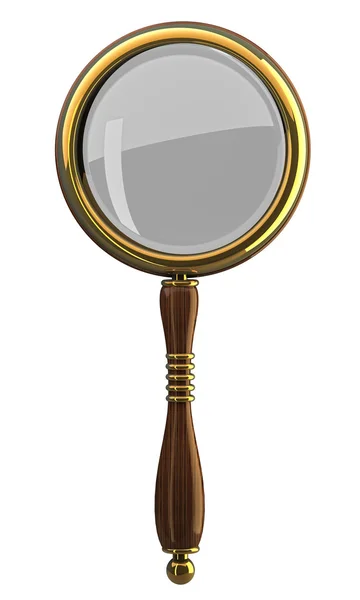 Golden magnifying glass isolated on white — Stock Photo, Image