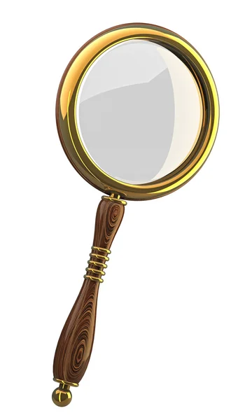 Golden magnifying glass isolated on white — Stock Photo, Image