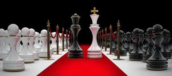 Peça de xadrez de ouro 3d rei ou rainha em plano de fundo isolado  estratégia de xadrez para liderança empresarial