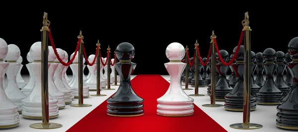 Šachový pěšec na červeném koberci — Stock fotografie