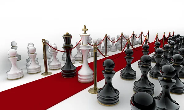 King and Queen chess on red carpet isolated. — Stock Photo, Image