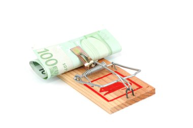 Euro banknotes in a mousetrap clipart