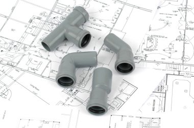 PVC fittings for drainage on the bathroom renovation plans clipart