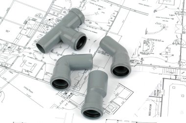 PVC fittings for drainage with plumbing plans clipart