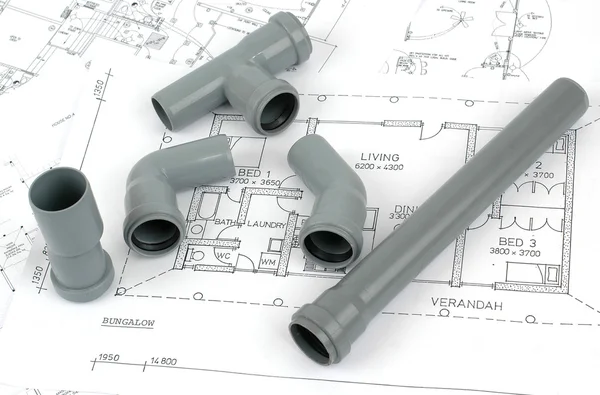 PVC fittings for drainage and plumbing plans — Stock Photo, Image