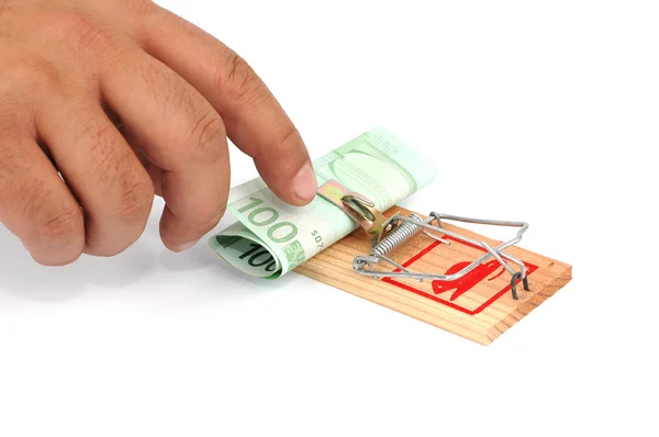 stock image Euro banknotes in a mousetrap