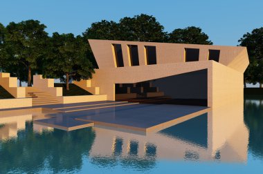 Modern villa sunset clipart