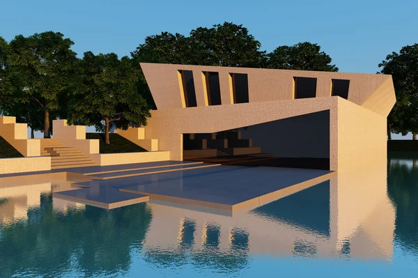 Moderne Villa Sonnenuntergang — Stockfoto